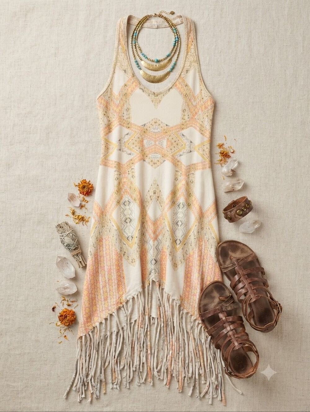 We The Free - UO - Free People - Mauna Loa Fringe Sleeveless Cotton Rayon Dress